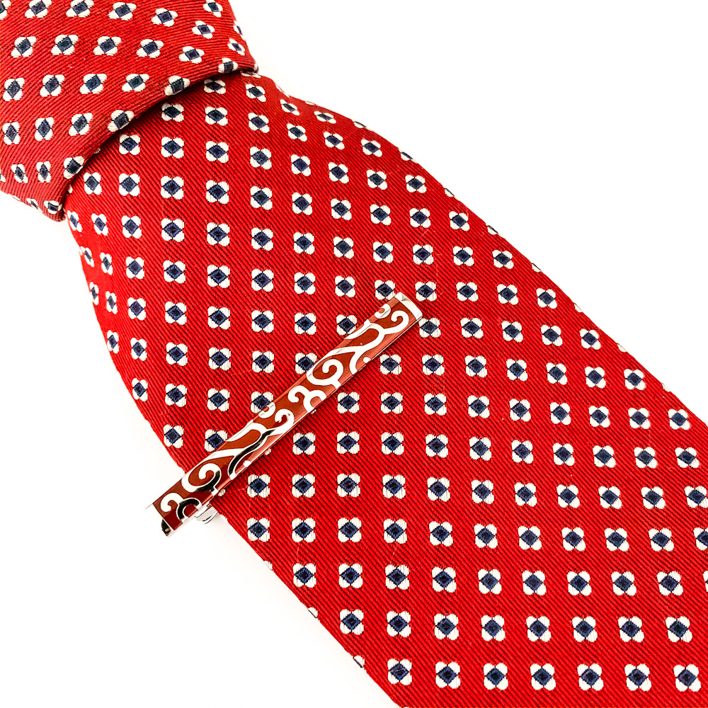 Stříbrno - hnědá spona na kravatu Vintage 