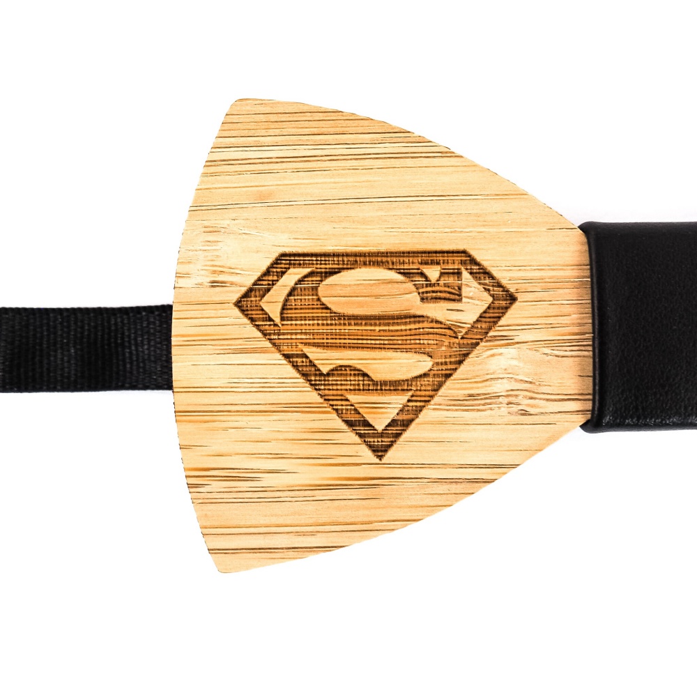 Dřevěný pánský motýlek Superman leather