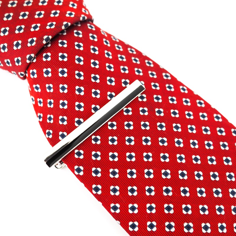 Černo - stříbrný set - spona na kravatu a manžetové knoflíčky 50-50