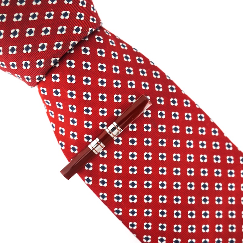 Hnědo - stříbrný set - spona na kravatu a manžetové knoflíčky Stripe 