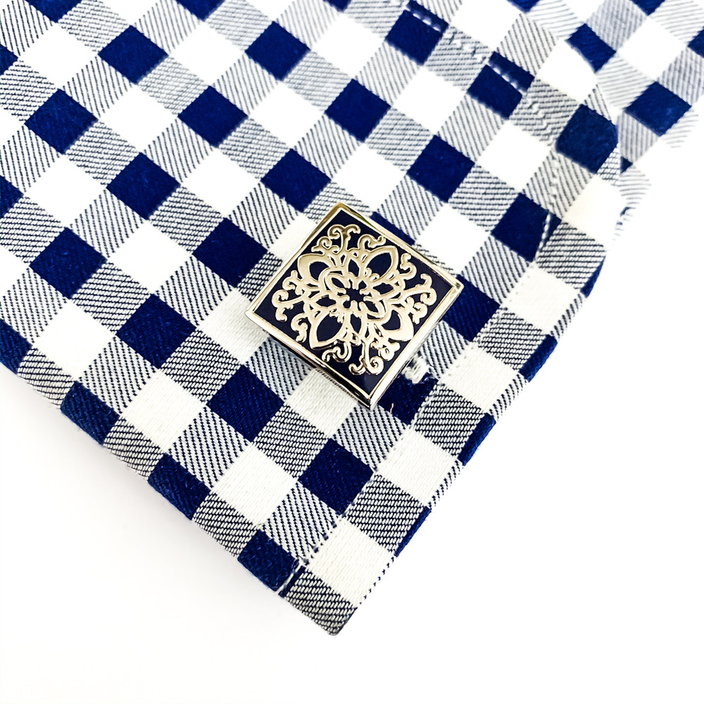 Manžetové knoflíčky Vintage Ornament - modrý 