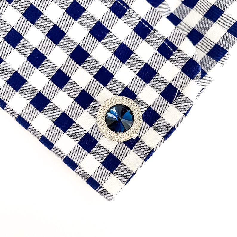 Stříbrné manžetové knoflíčky Circle blue crystal 