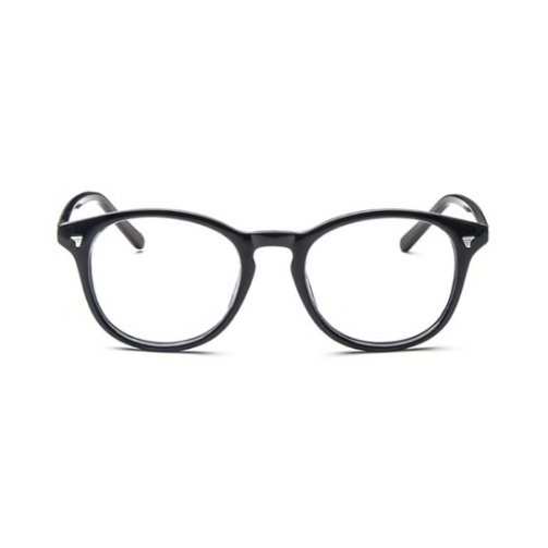 Lesklé černé čiré brýle Retro round 