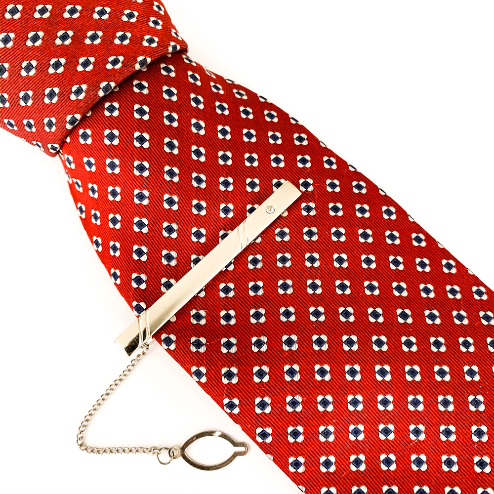 Stříbrná spona na kravatu Midline s krystalem