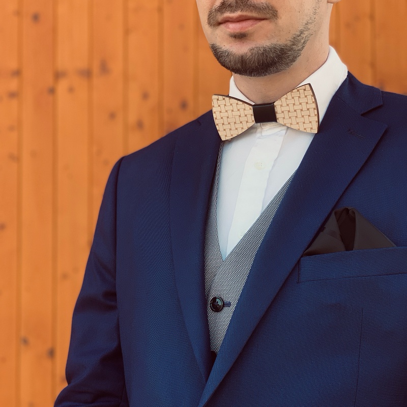 Dřevěný pánský motýlek Fabric leather