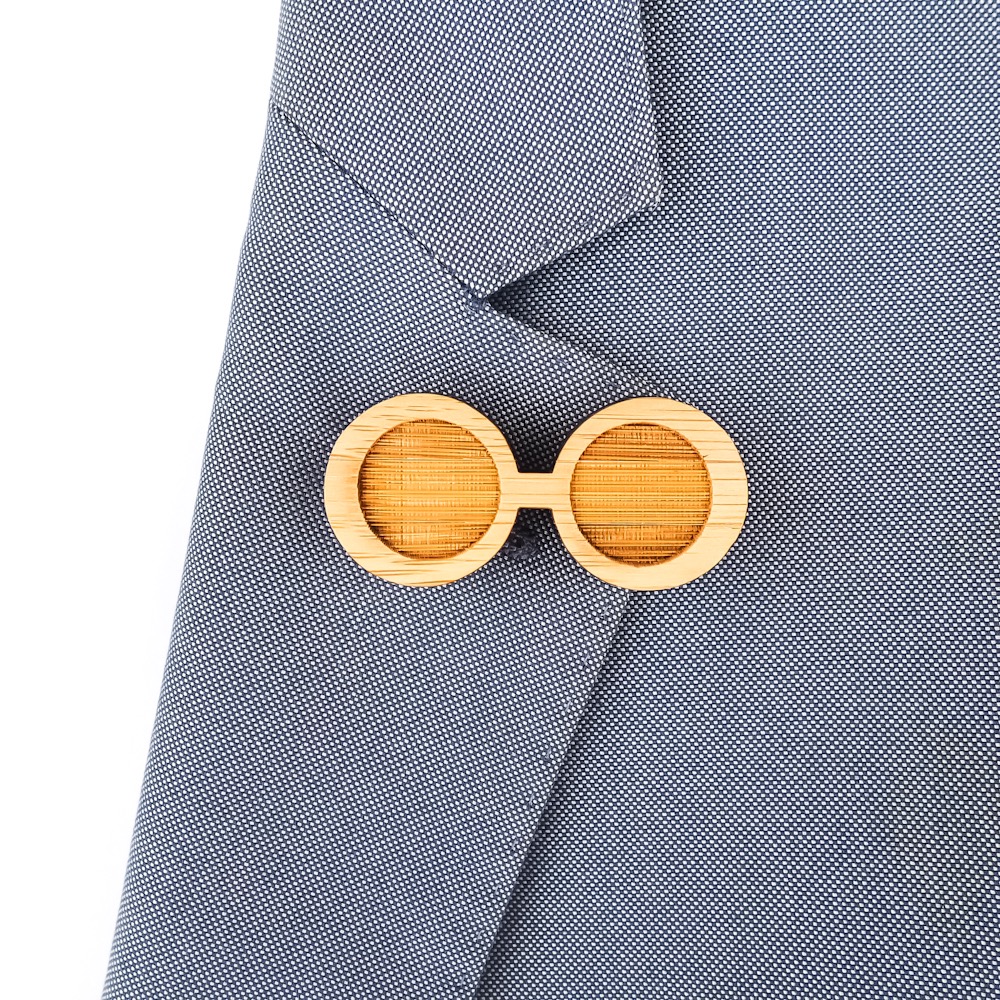 Dřevěná brož Kulaté retro brýle 