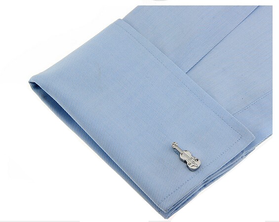 Stříbrný set - spona na kravatu a manžetové knoflíčky Houslový klíč a housle 