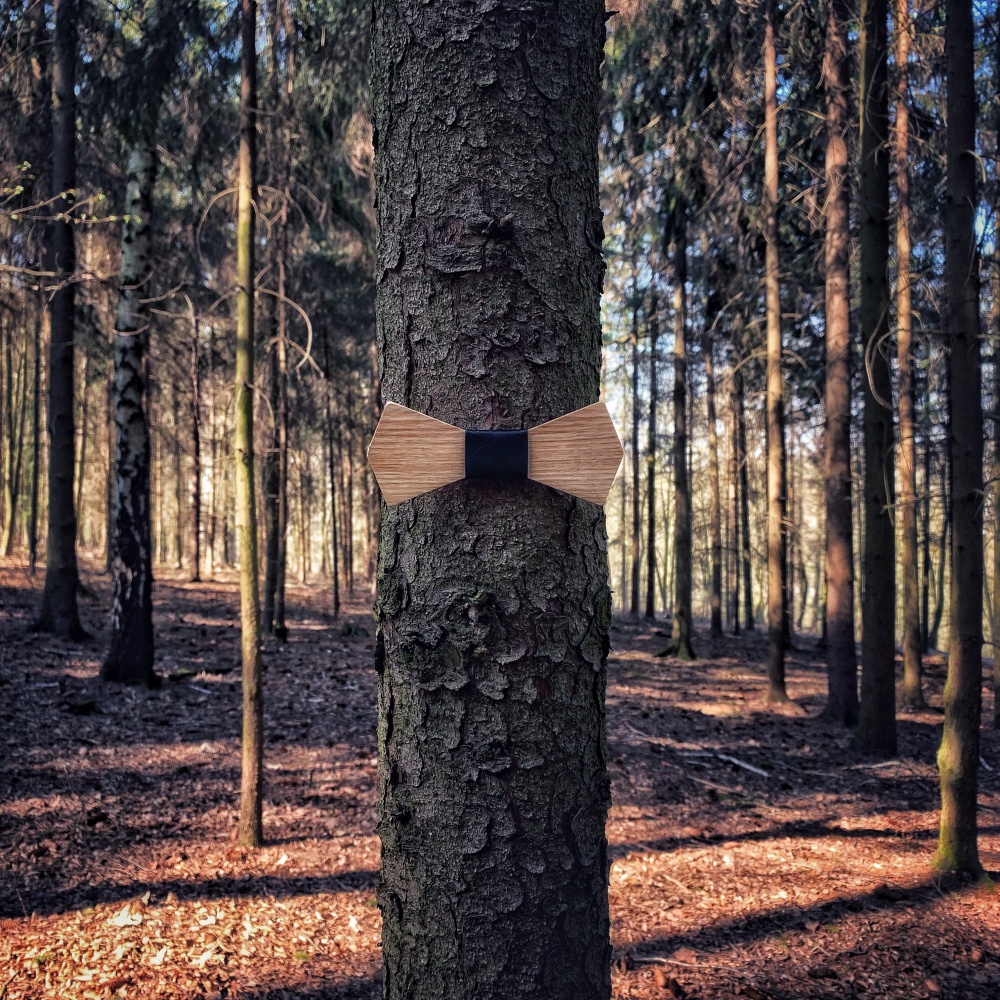 Dřevěný pánský motýlek Slim Leather I. 