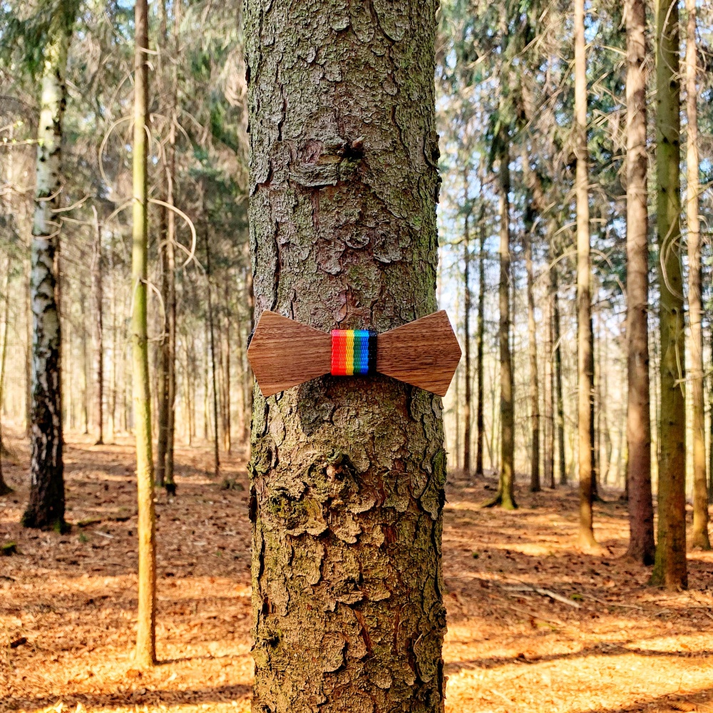 Dřevěný pánský motýlek Slim LGBT