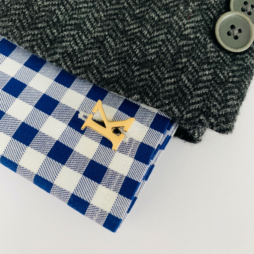 Manžetový knoflíček zlatý Iniciál K - malý 