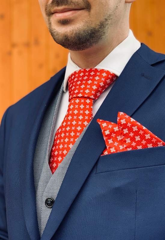 Červeno - růžový set kravata + kapesník Flowers 