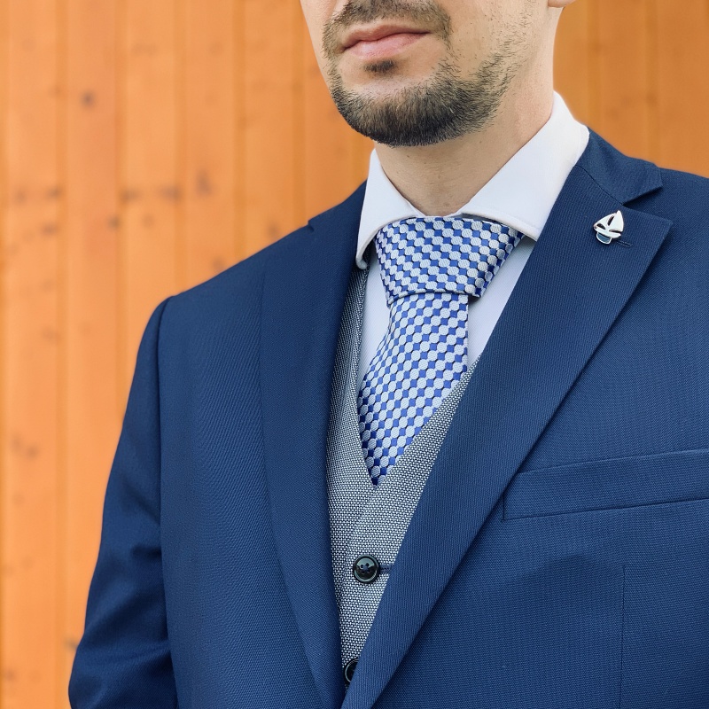 Stříbrno - modrá kravata Round 