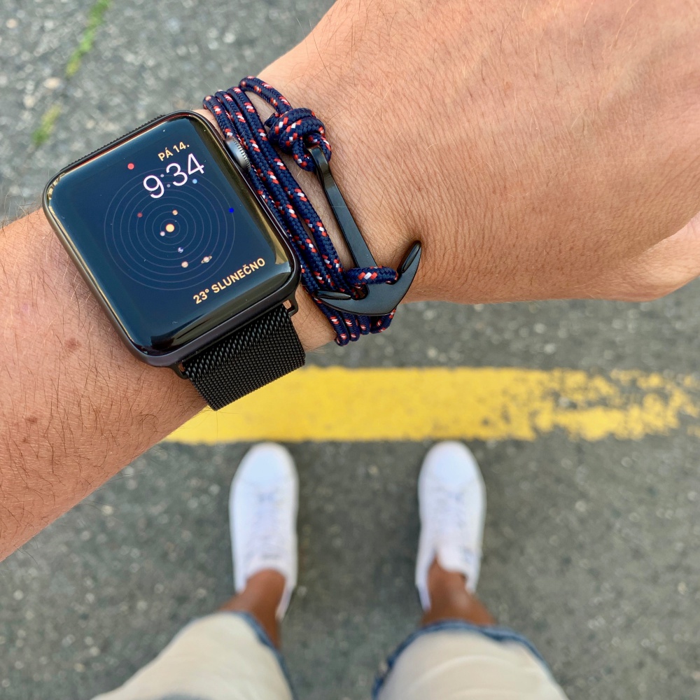 Modro - červený náramek Kotva black 