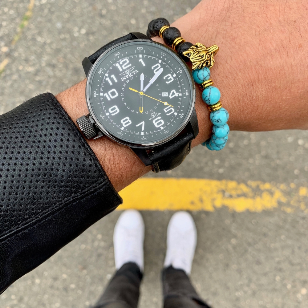 Černo - tyrkysový náramek zlatý Vlk - láva 