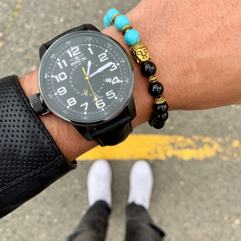 Tyrkysovo - černý náramek zlatý Buddha 