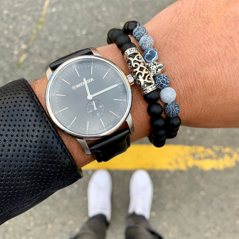 Černý set náramek stříbrný Leopard 