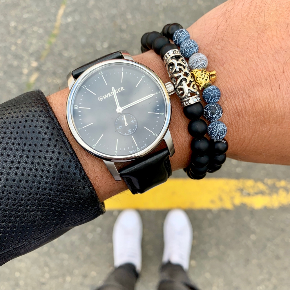 Černý set náramek zlatý Leopard 