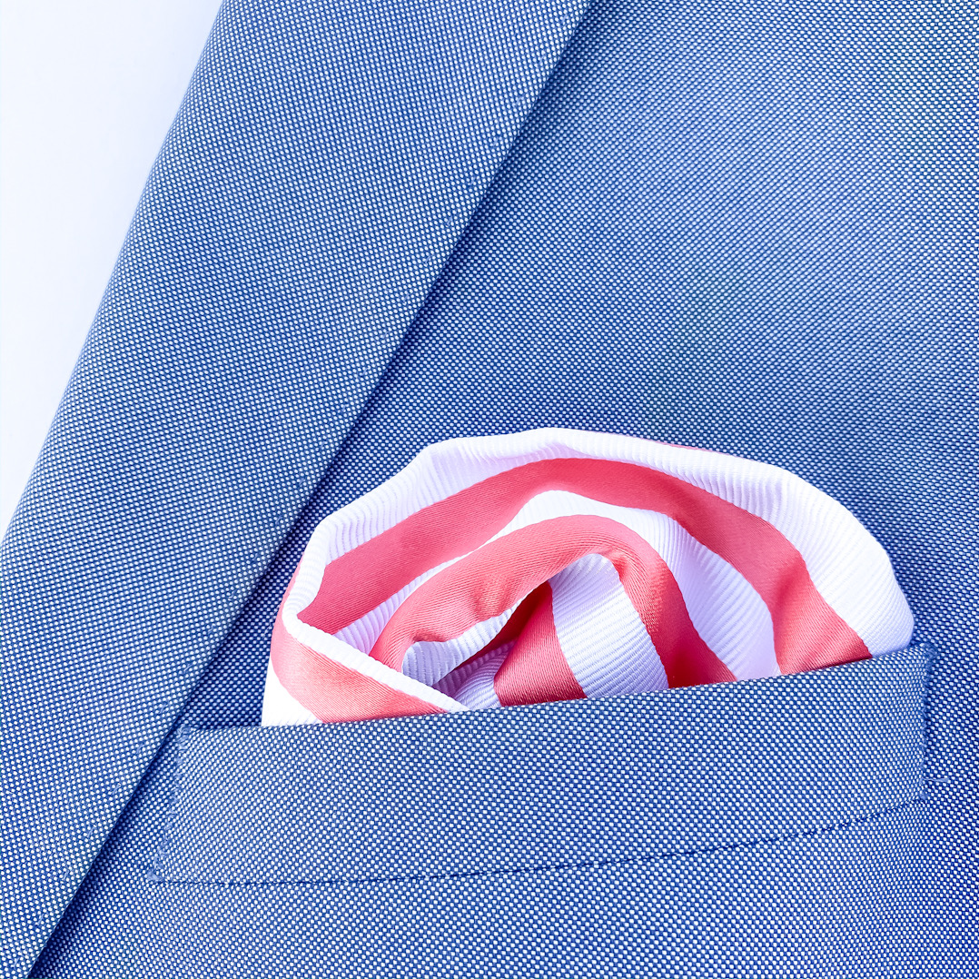 Růžovo - bílý set kravata, kapesník a manžetové knoflíčky Stripe 