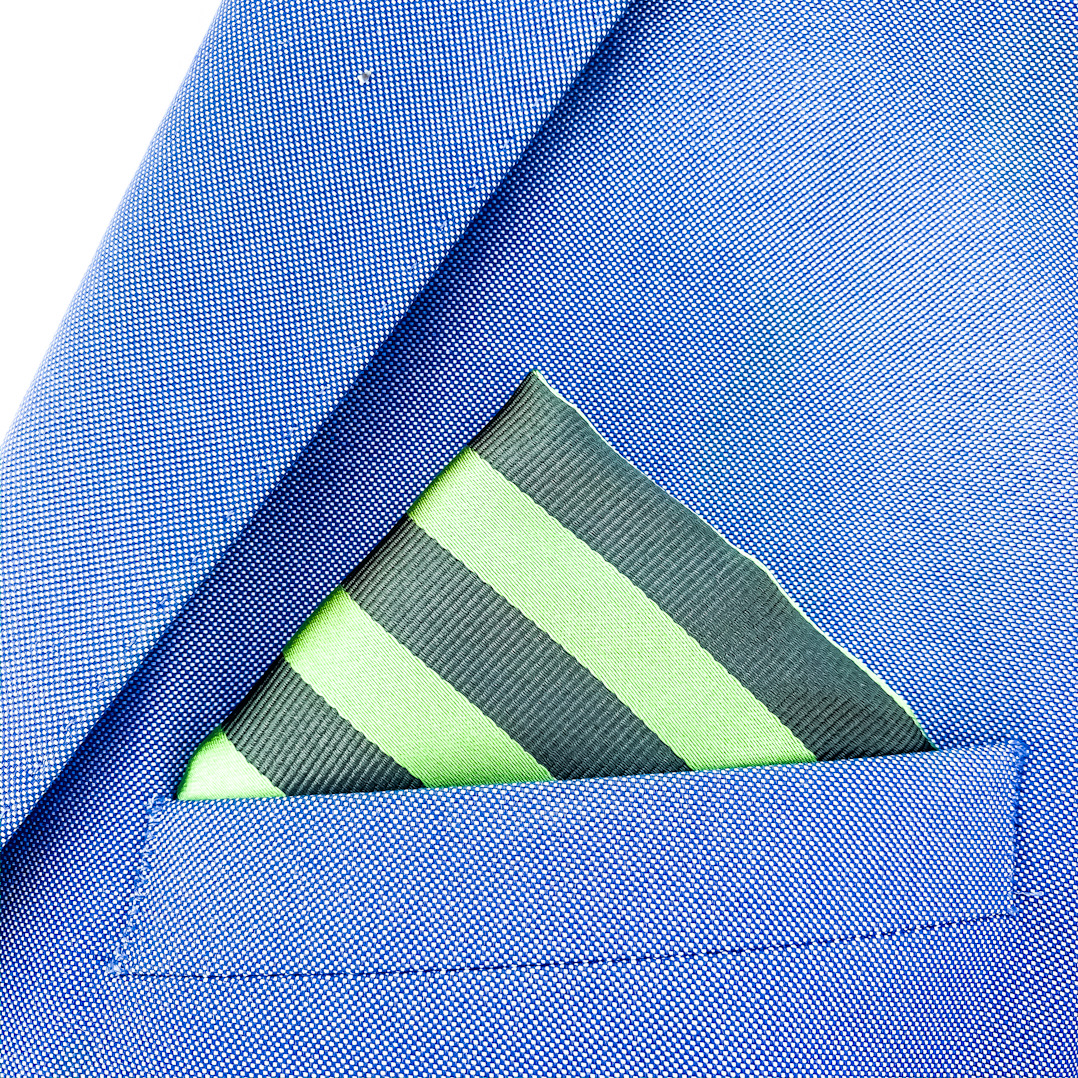 Zeleno - zelený set kravata, kapesník a manžetové knoflíčky Stripe 