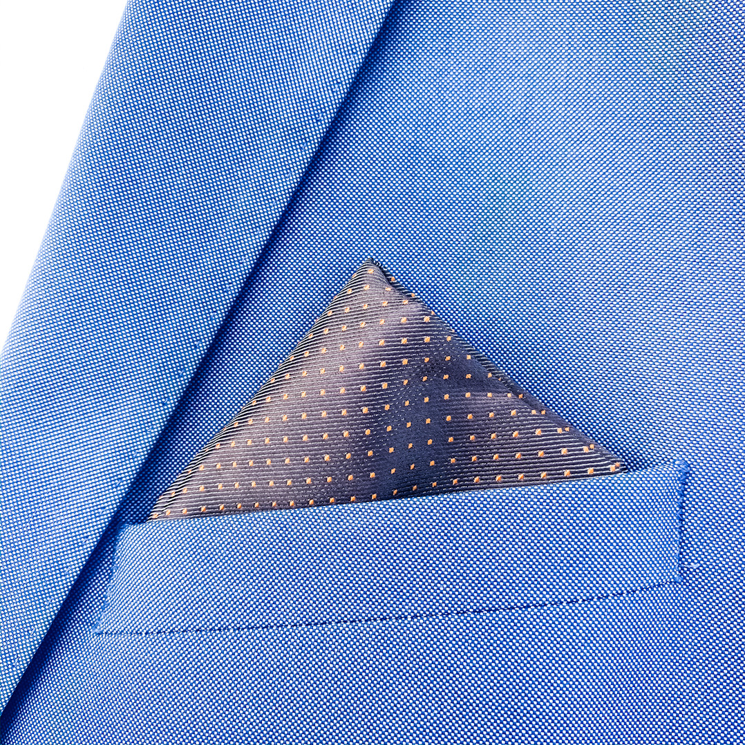 Hnědo - oranžový set kravata, kapesník a manžetové knoflíčky Small dot