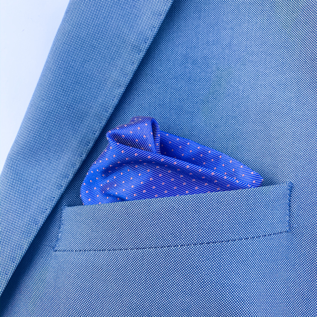 Modro - růžový set kravata, kapesník a manžetové knoflíčky Small dot