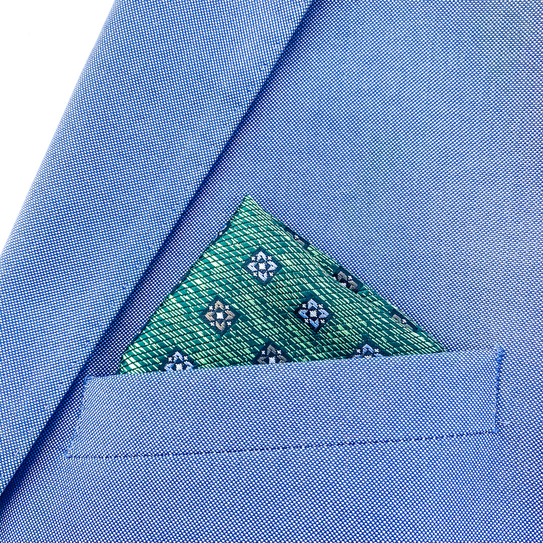 Zelený set kravata, kapesník a manžetové knoflíčky Emblems