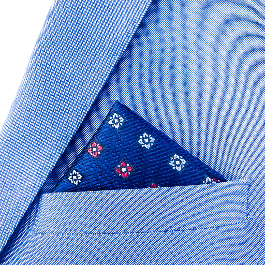 Modrý set kravata, kapesník a manžetové knoflíčky Emblems