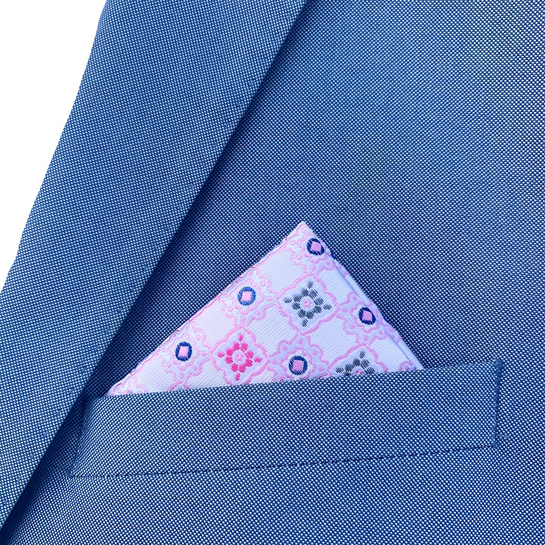 Růžový set kravata, kapesník a manžetové knoflíčky Emblems