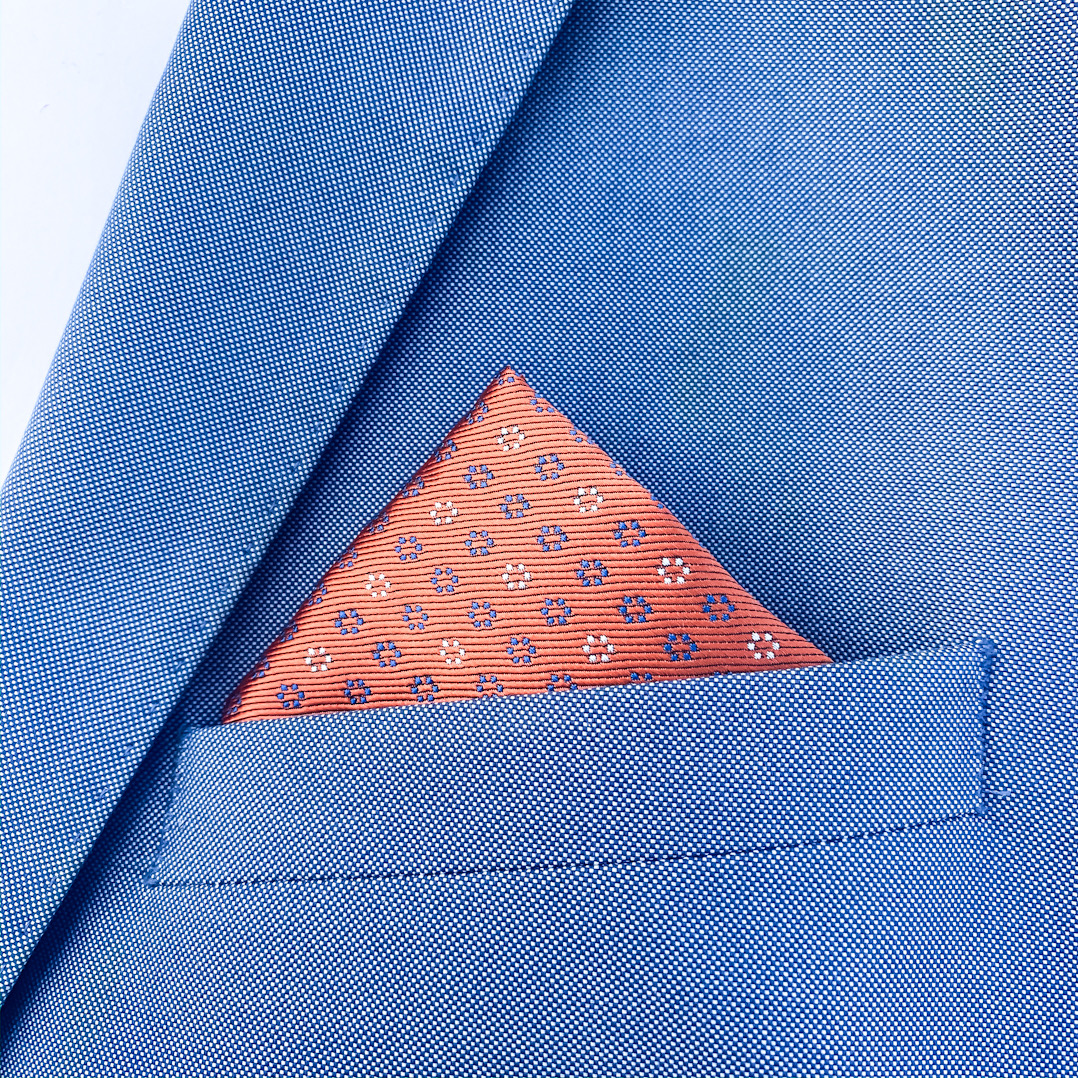 Oranžový set kravata, kapesník a manžetové knoflíčky Flowee