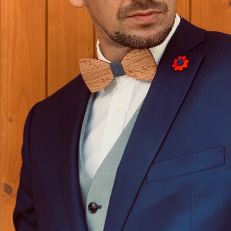 Dřevěný pánský motýlek Classic stripes - jeansák