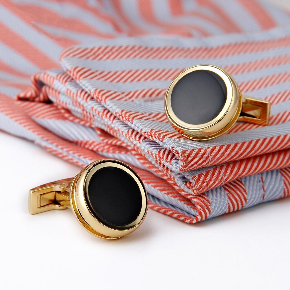 Manžetové knoflíčky Black - gold round 