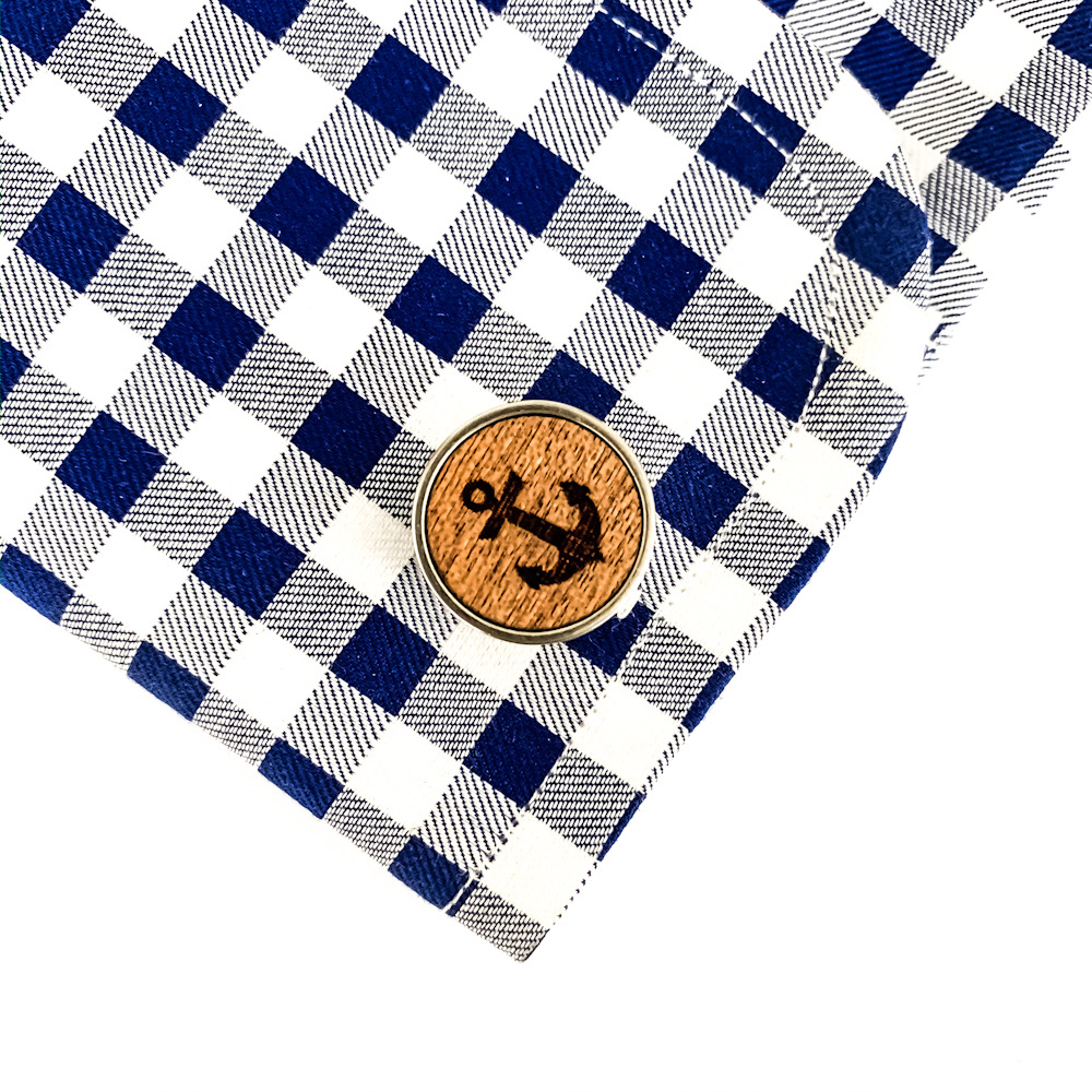 Dřevěný set - spona na kravatu a manžetové knoflíčky Wood Kotva 