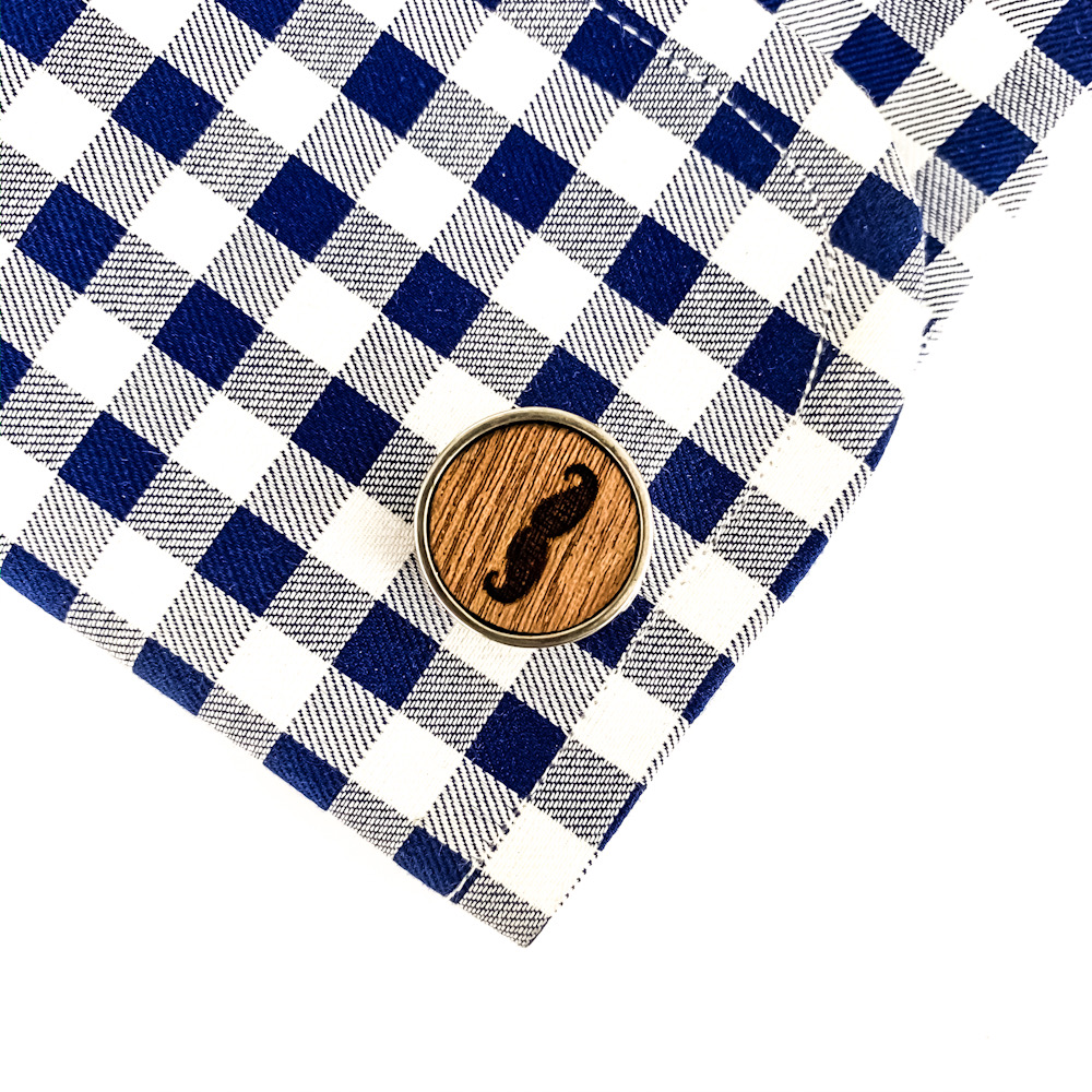 Dřevěný set - spona na kravatu a manžetové knoflíčky Wood Knír 