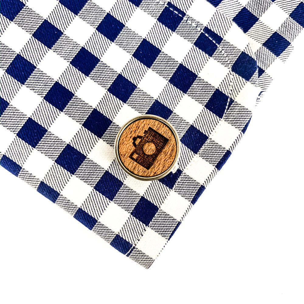 Dřevěný set - spona na kravatu a manžetové knoflíčky Wood Fotoaparát 