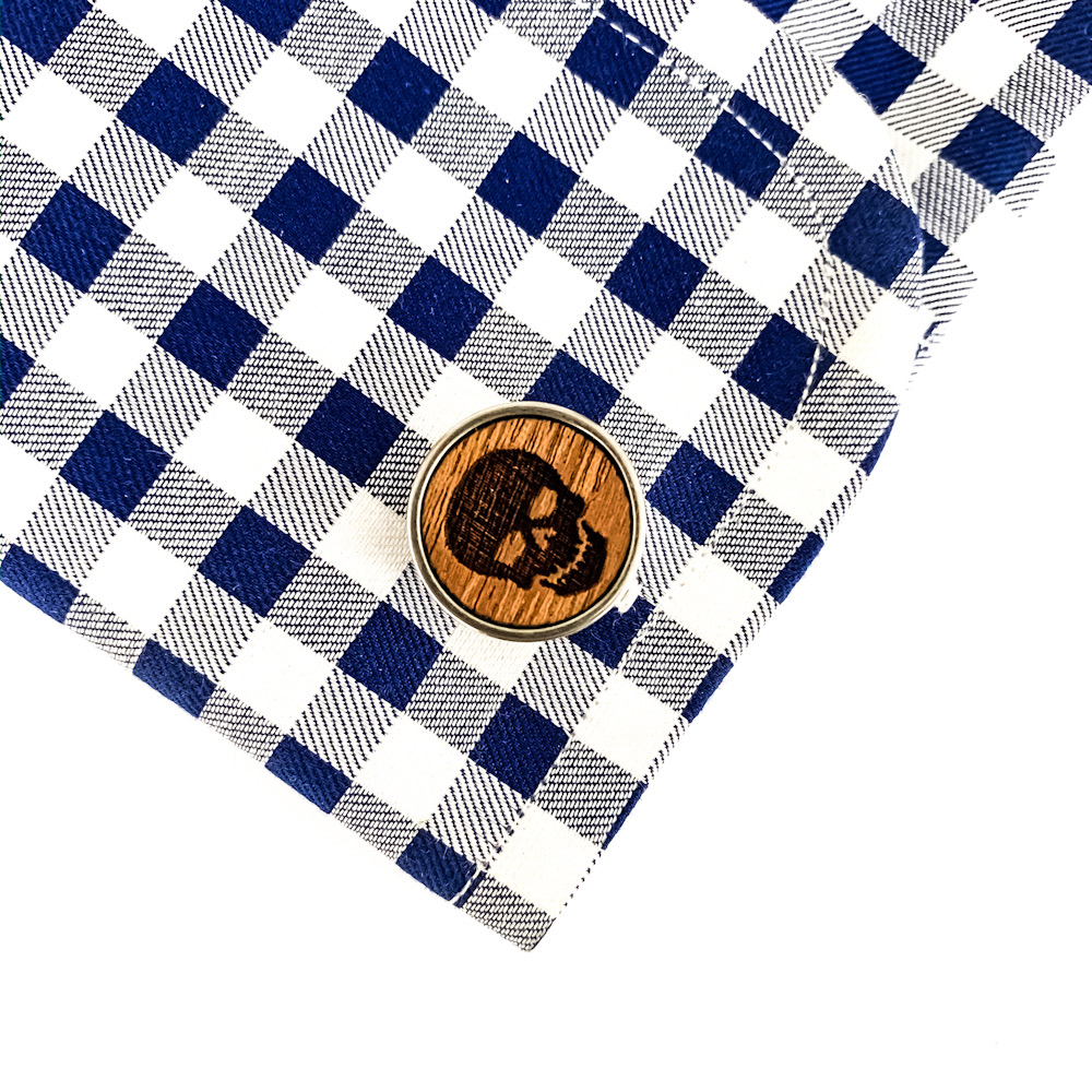 Dřevěný set - spona na kravatu a manžetové knoflíčky Wood Lebka 