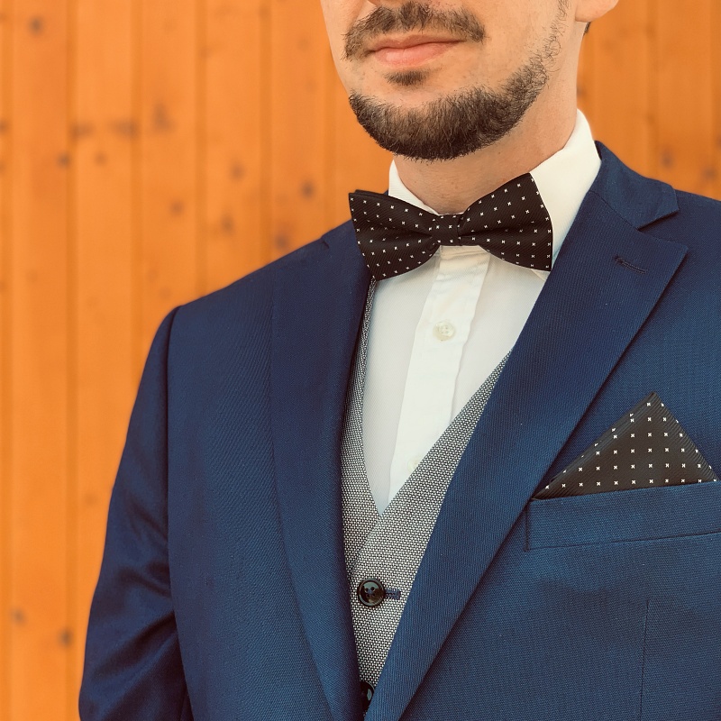 Černý set - motýlek + kapesník + manžetové knoflíčky Hvězdičky 