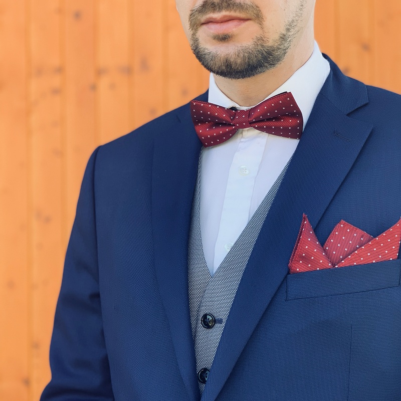 Červený set - motýlek + kapesník + manžetové knoflíčky Hvězdičky 