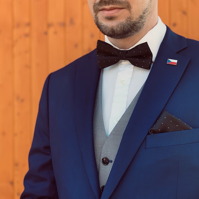 Černý set - motýlek + kapesník + manžetové knoflíčky Tečky 