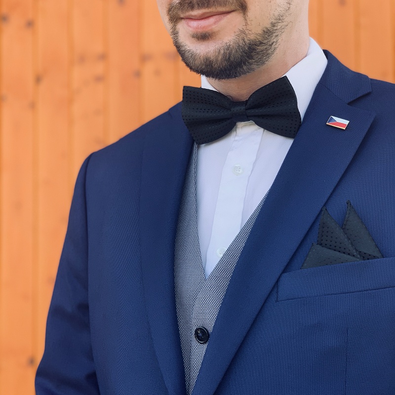 Černý set - motýlek + kapesník + manžetové knoflíčky Dots 