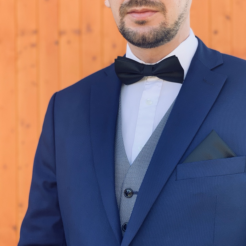 Černý set - motýlek + kapesník + manžetové knoflíčky Vlny 