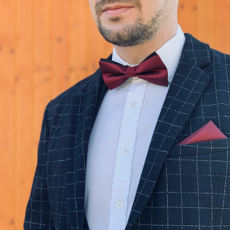 Červený set - motýlek + kapesník + manžetové knoflíčky Vlny 