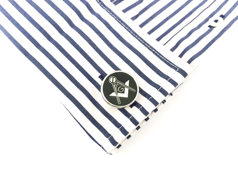 Černo - stříbrný set - spona na kravatu a manžetové knoflíčky Zednář