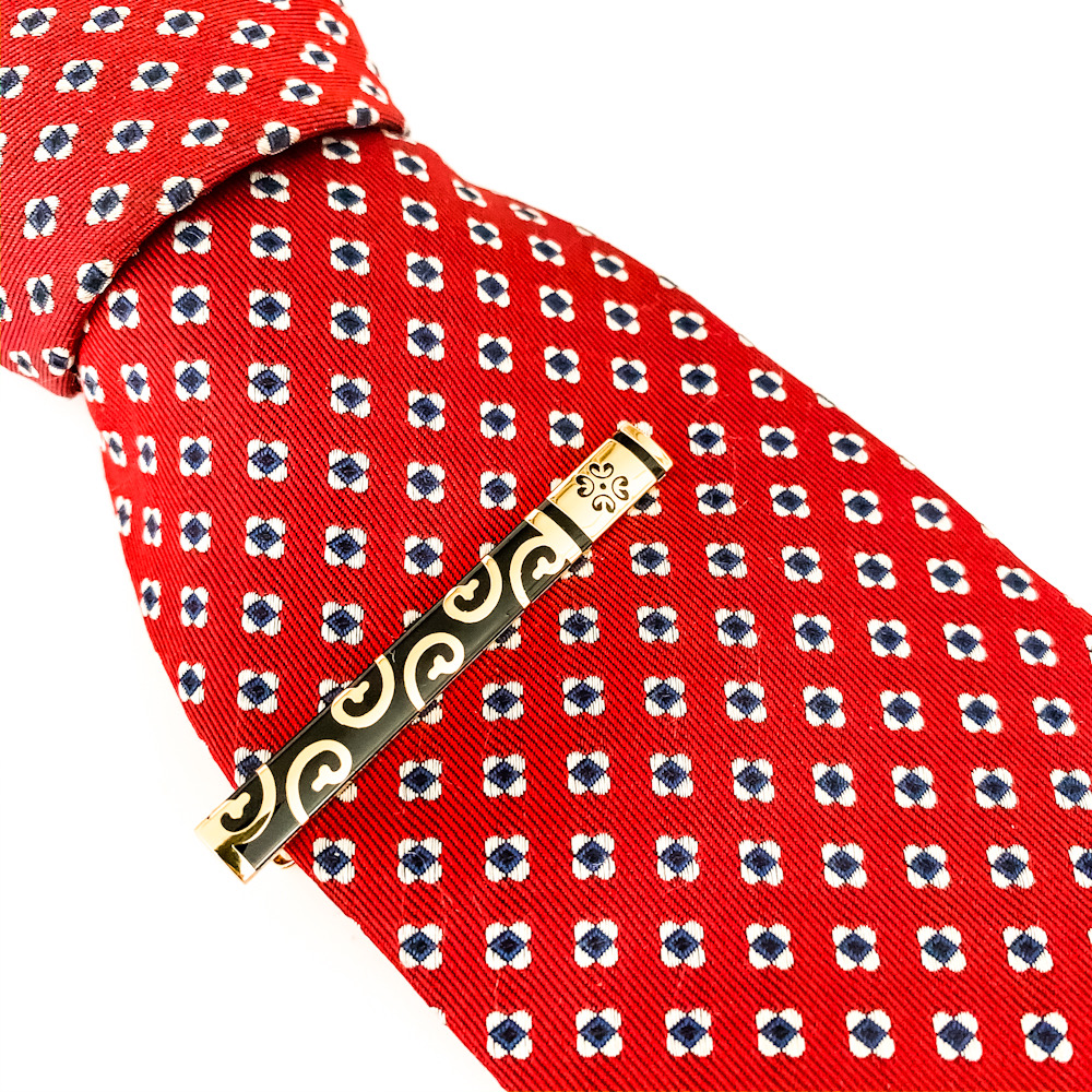 Černo - zlatý set - spona na kravatu a manžetové knoflíčky Ornament 