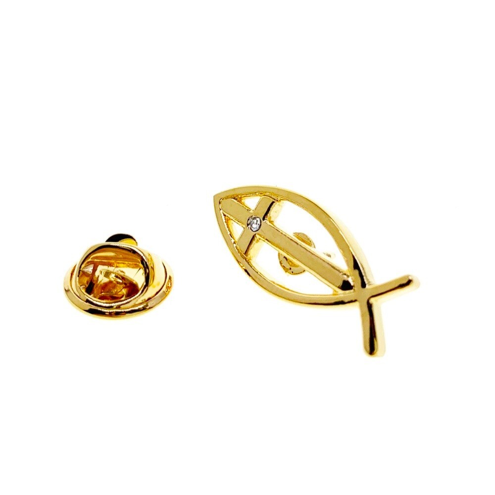 Brož zlatá Rybička Kříž 