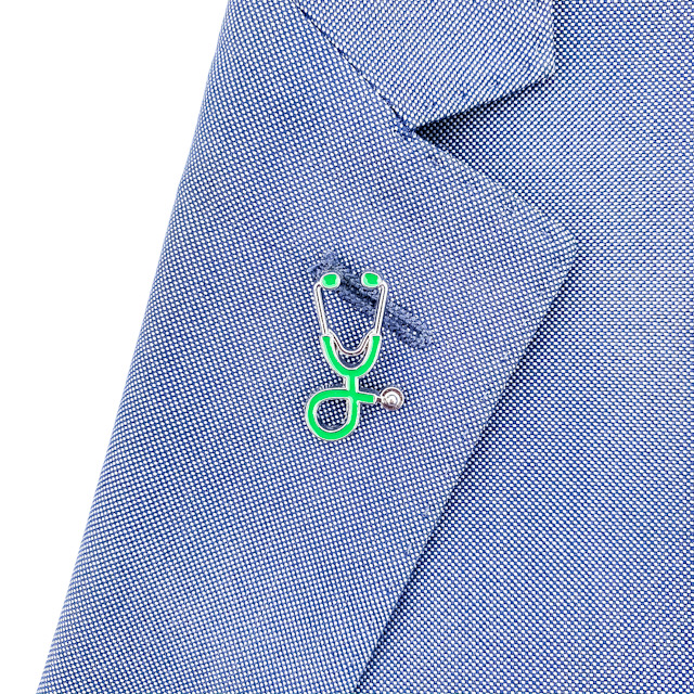 Stříbrno - zelená brož Stetoskop 