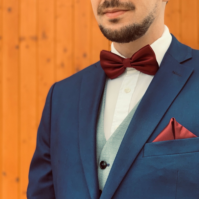 Rudý set - motýlek + kapesník + manžetové knoflíčky Plaid 