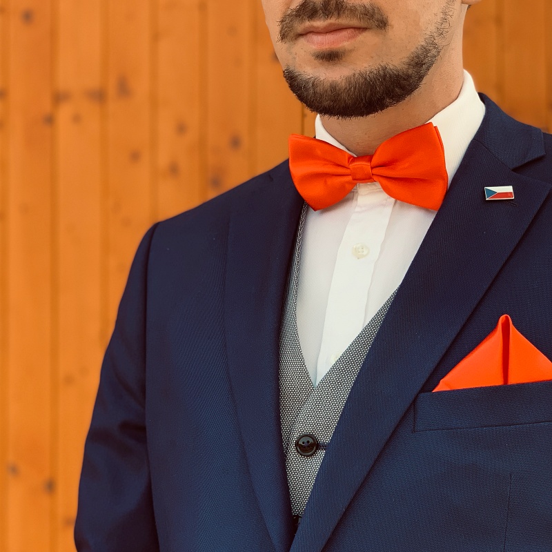 Červený set - motýlek + kapesník + manžetové knoflíčky Color 