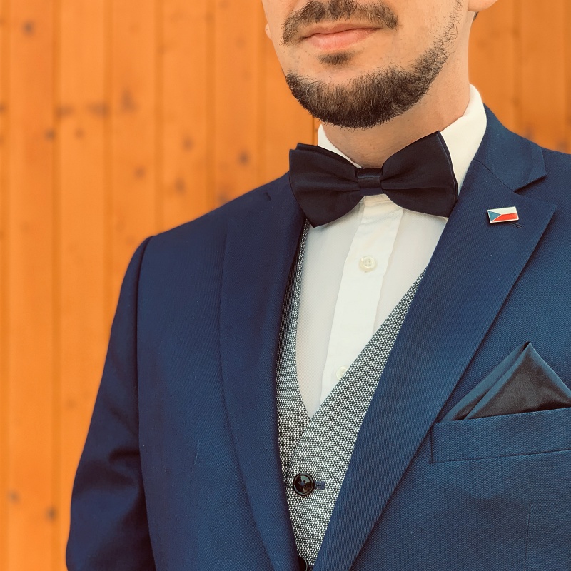 Tmavě modrý set - motýlek + kapesník + manžetové knoflíčky Color 