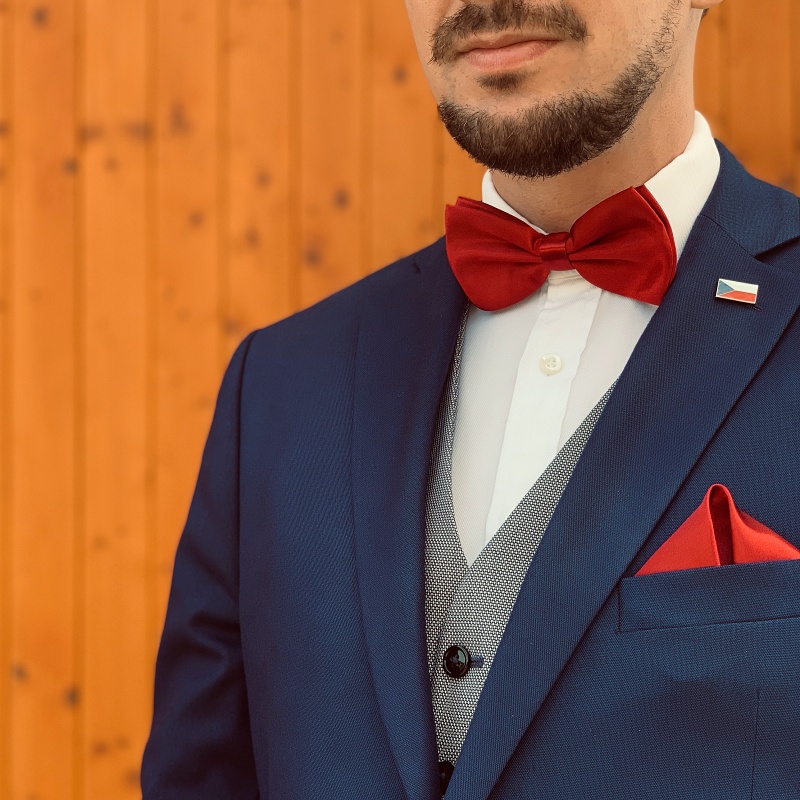 Rudý set - motýlek + kapesník + manžetové knoflíčky Color 