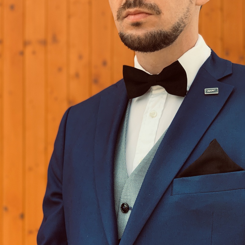 Černý set - motýlek + kapesník + manžetové knoflíčky Semiš 